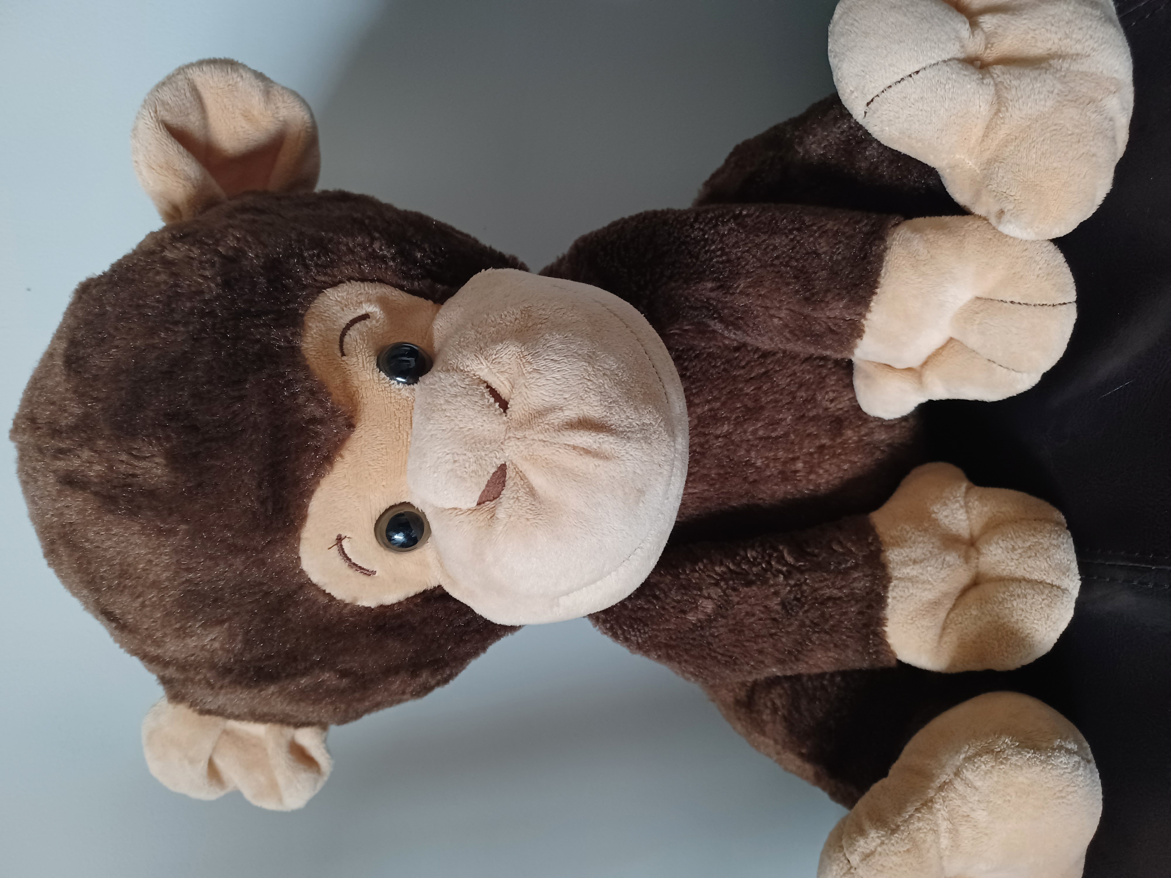 picture of stuffed monkey closed in on face
